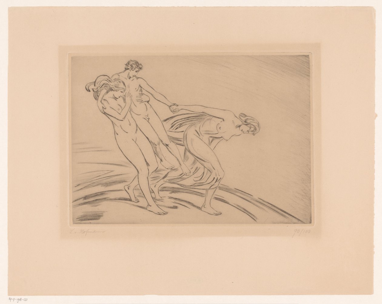 Två kvinnor kidnappar en man av Ludwig von Hofmann (signed by artist)