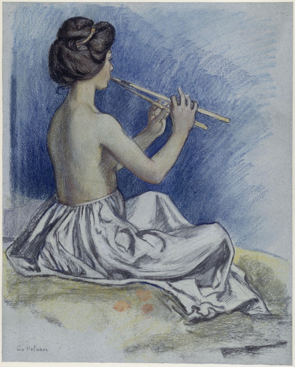 Flöjtspelerska av Ludwig von Hofmann
