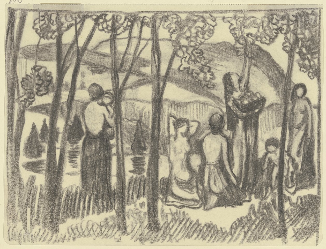 Knäböjande kvinnor och fruktplockerska av Ludwig von Hofmann