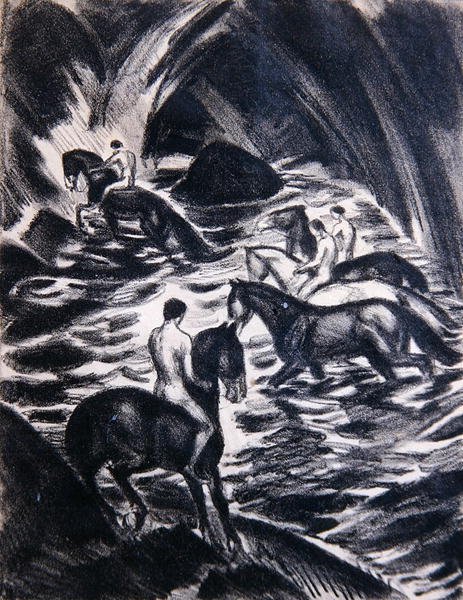 Ungdomar som rider (litho) av Ludwig von Hofmann