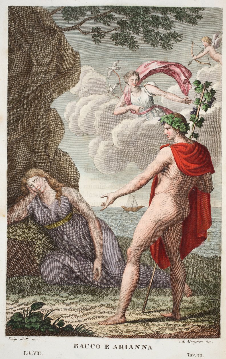 Bacchus och Ariadne eller Bacco e Arianna, Bok VIII, illustration från Ovidius