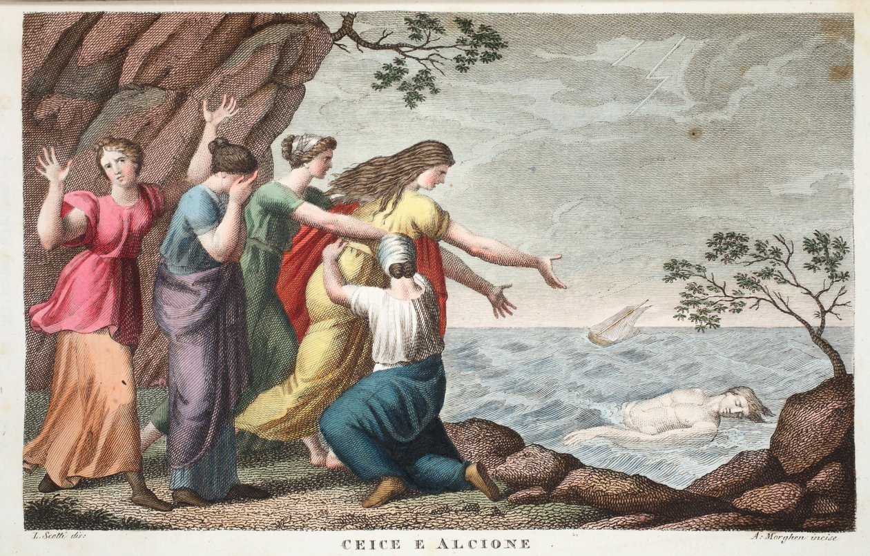 Ceyx och Alcyone eller Ceice e Alcione, bok XI, illustration från Ovidius
