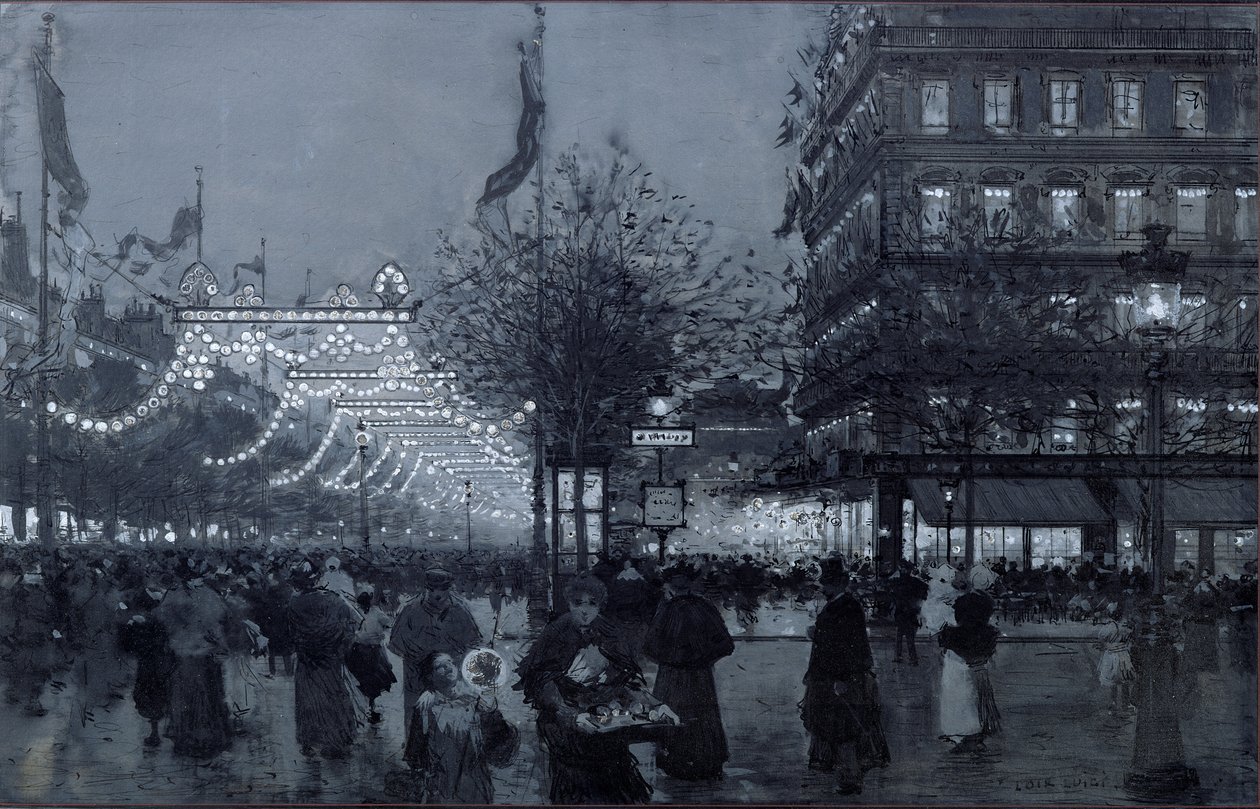 Grands Boulevards, Paris, dekorerade för firandet av den fransk-ryska alliansen i oktober 1893 (wc och gouache på papper) av Luigi Loir