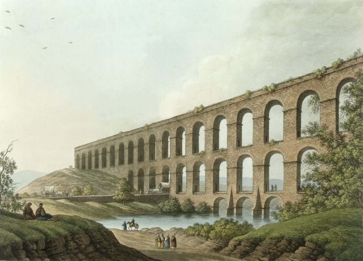 Akvedukt nära Belgrad, Serbien, tavla 6 från "Views in the Ottoman Dominions", utgiven av R. Bowyer, 1809 (akvatint). av Luigi Mayer