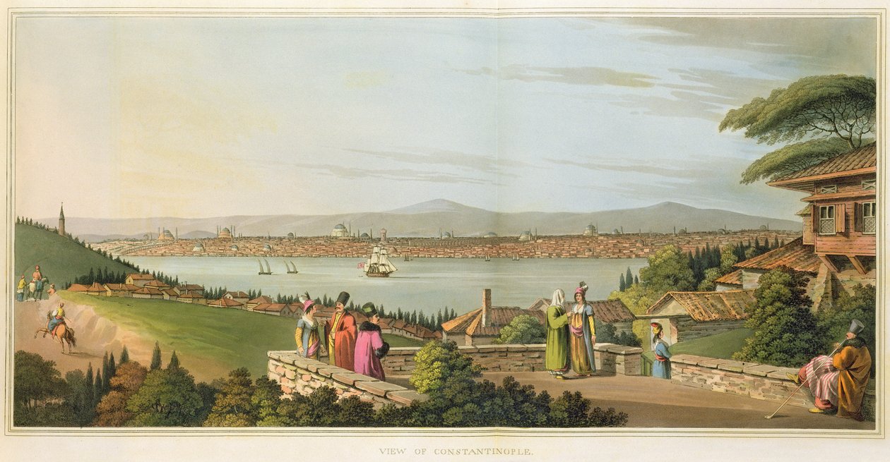 Vy över Konstantinopel, tallrik 1 från puben "Views in the Ottoman Dominions". av Robert Bowyer (1758-1834) 1809 (akvatint) av Luigi Mayer
