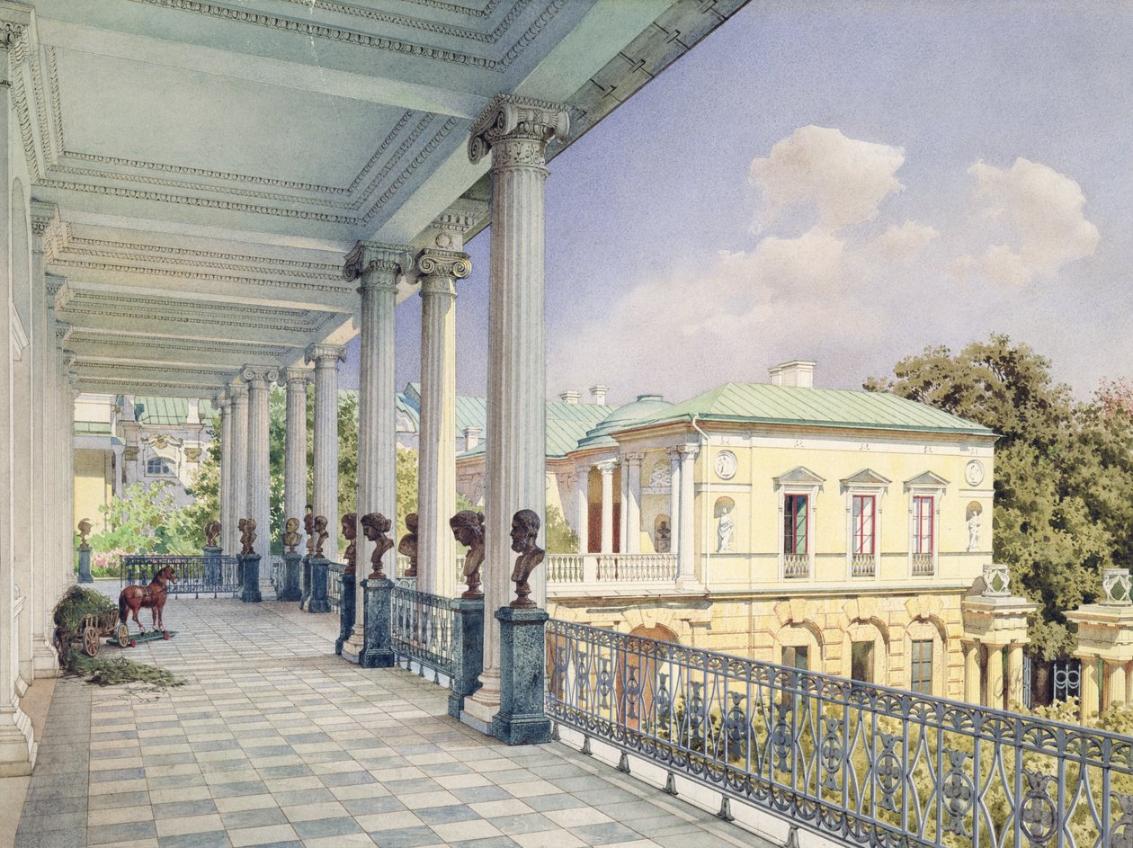 Cameron Gallery i Tsarskoye Selo, 1859 (wc och vit färg på papper) av Luigi Premazzi