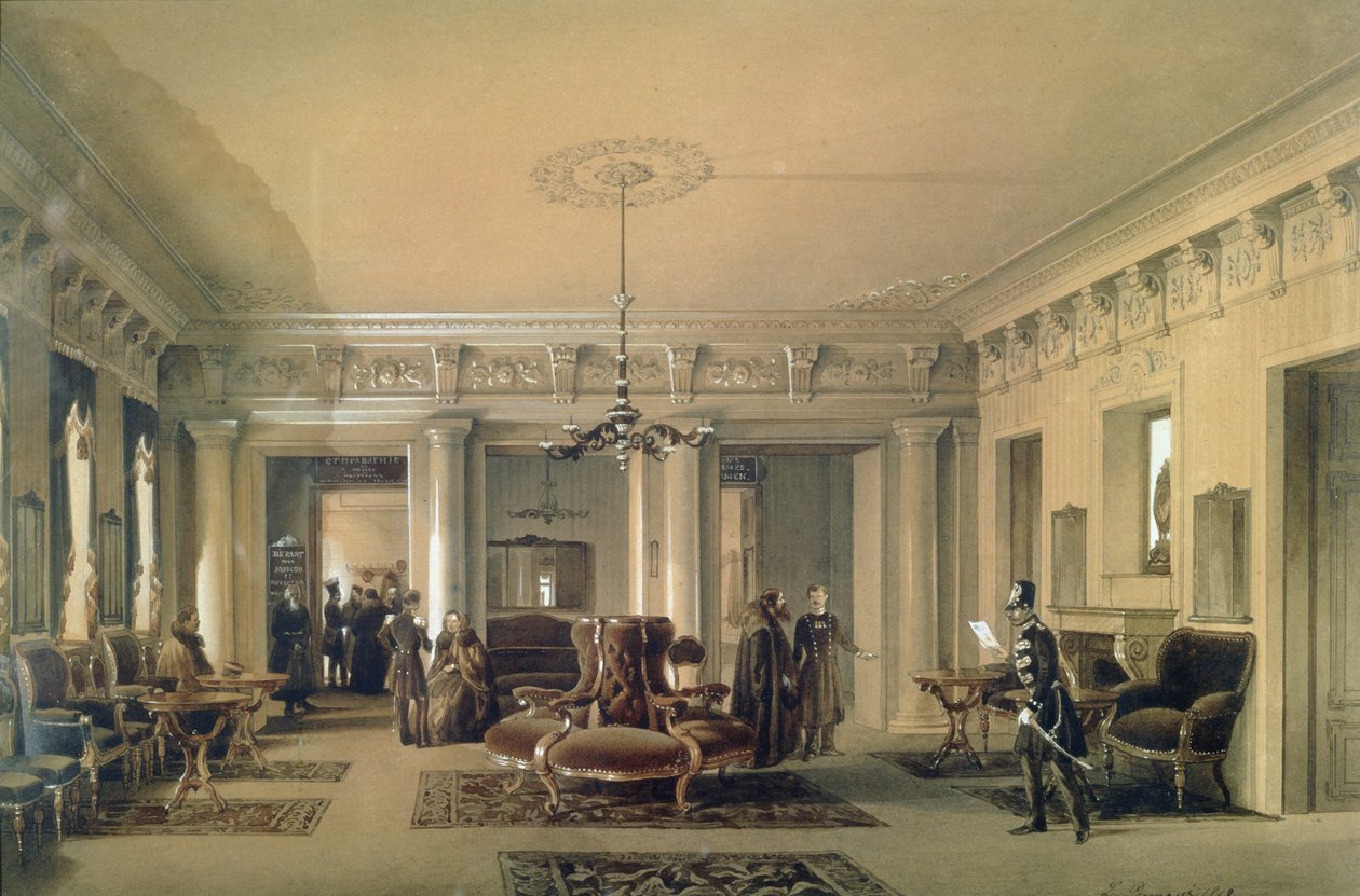 Le Potu Faatalitali o le Stagecoach Station i St. Petersburg, 1848 (wc und gouache on paper)swed av Luigi Premazzi