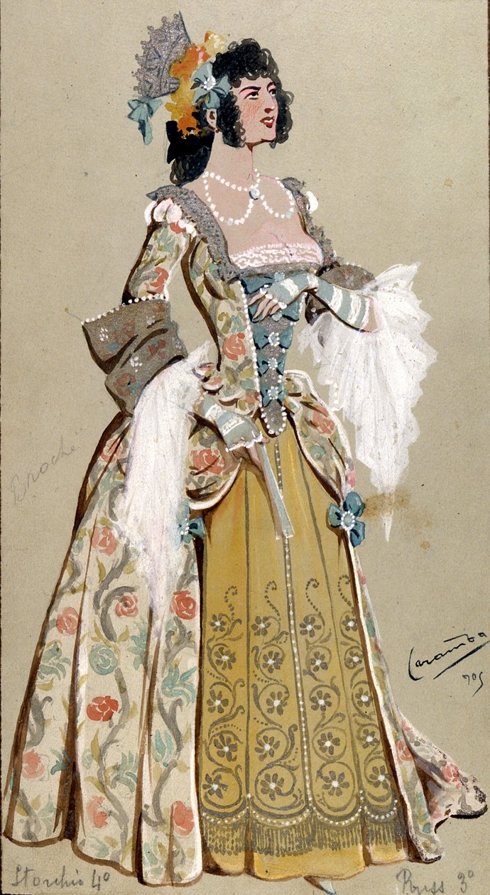Kostymdesign för grevinnan Almaviva, från "The Marriage of Figaro", 1905 av Luigi Sapelli Caramba