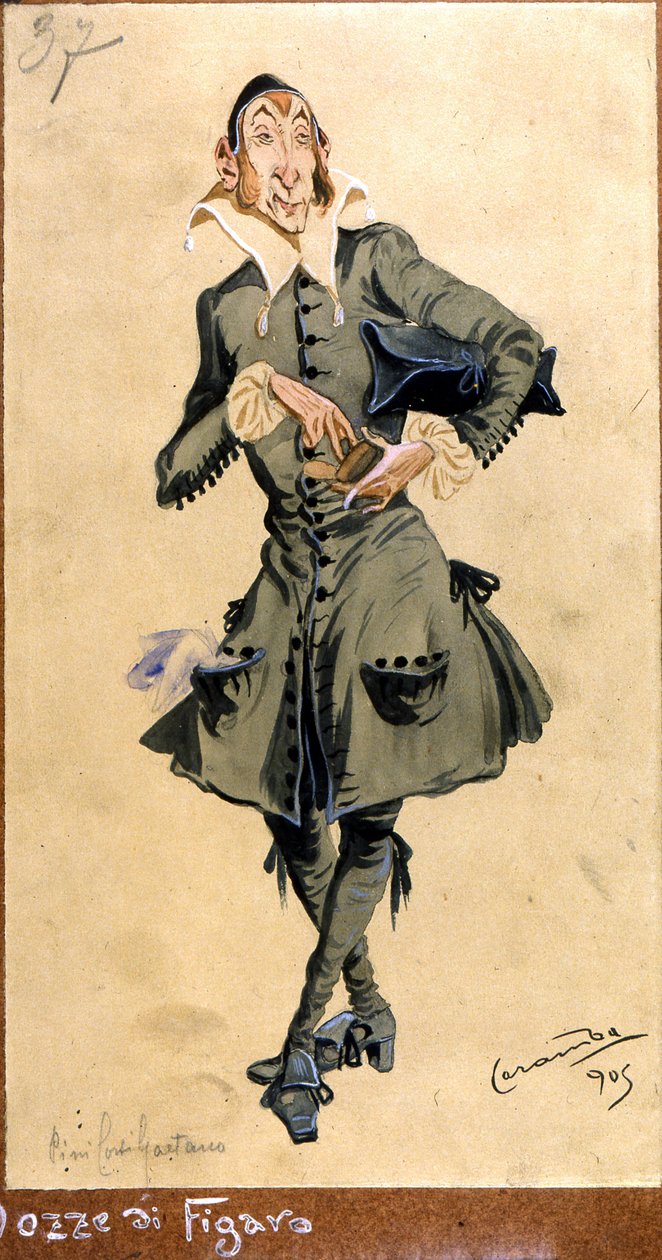 Kostymdesign för Basilio, från "The Marriage of Figaro", 1905 av Luigi Sapelli Caramba