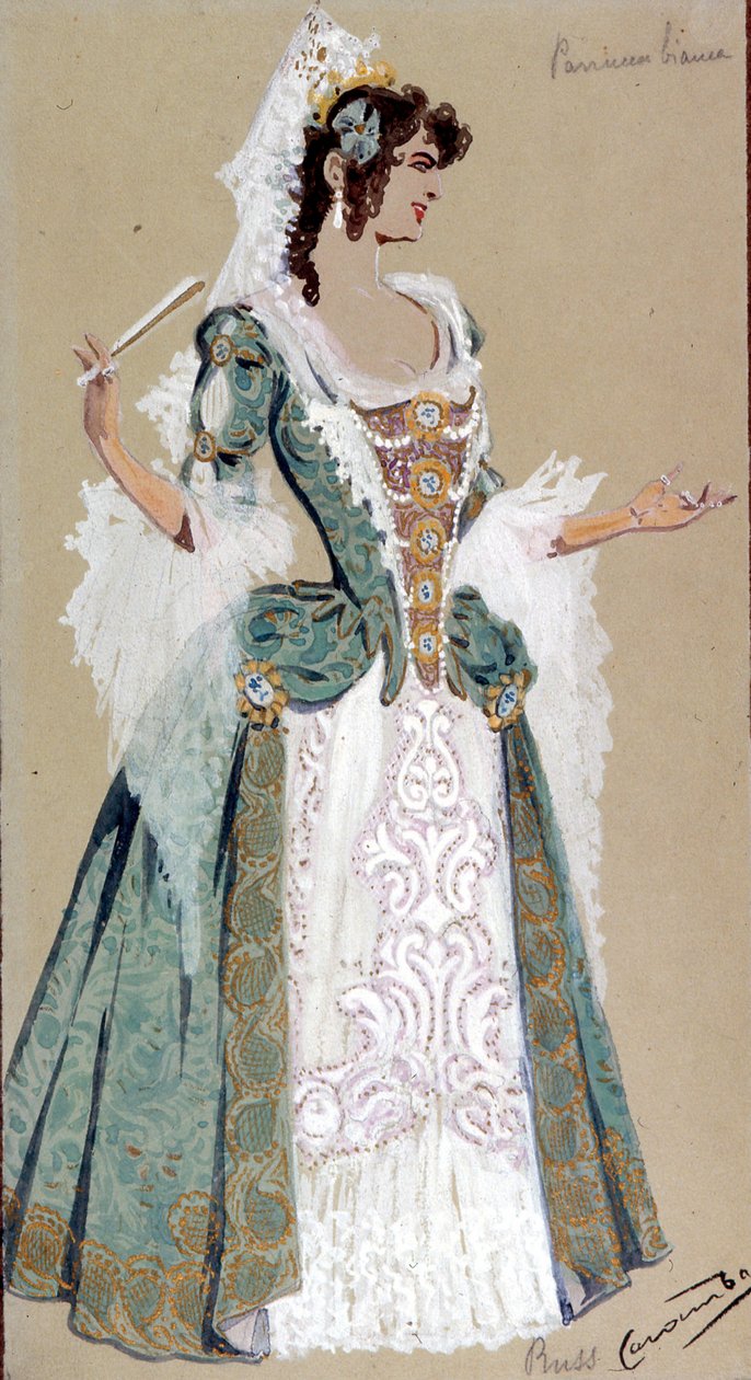 Kostymdesign för grevinnan Almaviva, från Figaros bröllop, 1905 av Luigi Sapelli Caramba