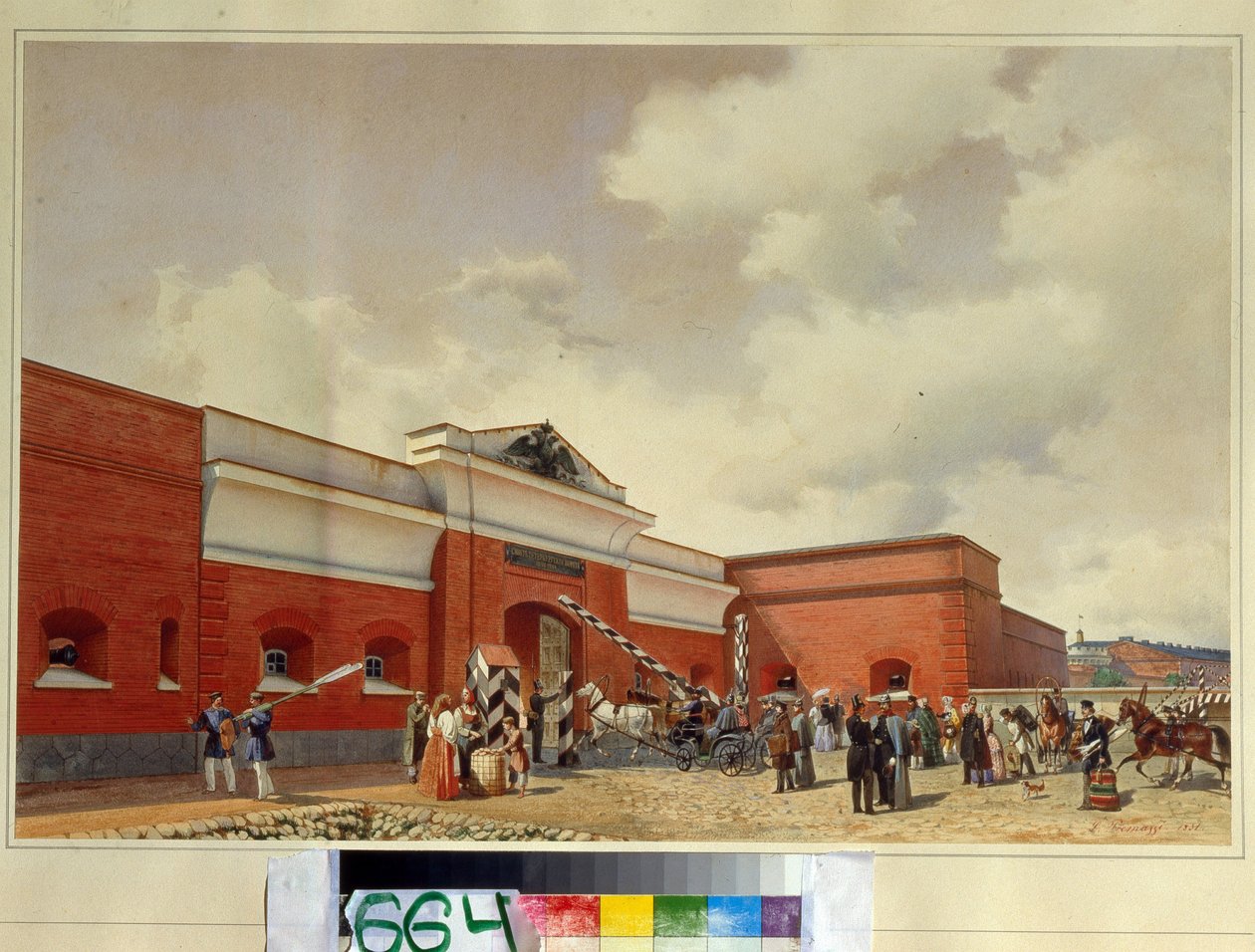 Havsfästningen Kronstadt. Sankt Petersburgs port. (Kronstadts sjöfästning. Sankt Petersburgsporten). Verk av Luigi Premazzi (1814-1891), akvarell på papper av Luigi Premazzi