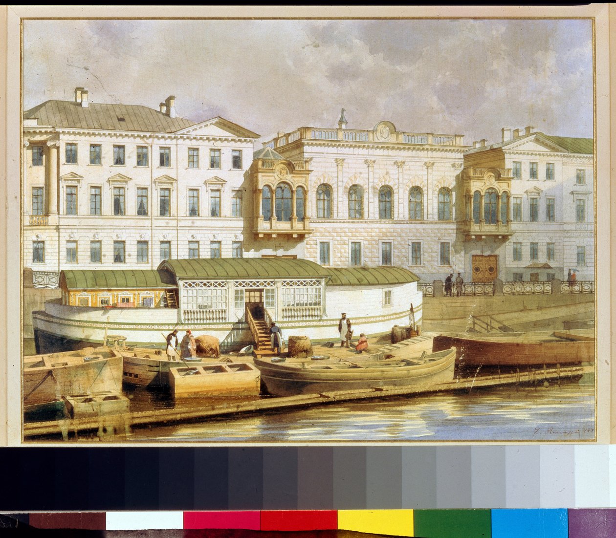 Shuvalov-palatset (eller Narychkine) vid Fontanka-floden, Sankt Petersburg (Ryssland) (Naryshkin-palatset vid Fontanka-floden) - Målning av Ludwig (Luigi) Premazzi (1814-1891), akvarell på papper, mitten av 1800-talet - Privat samling av Luigi Premazzi