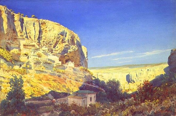 The Monastery of the Assumption of the Virgin nära Bakhchisaray (akvarell på papper) av Luigi Premazzi