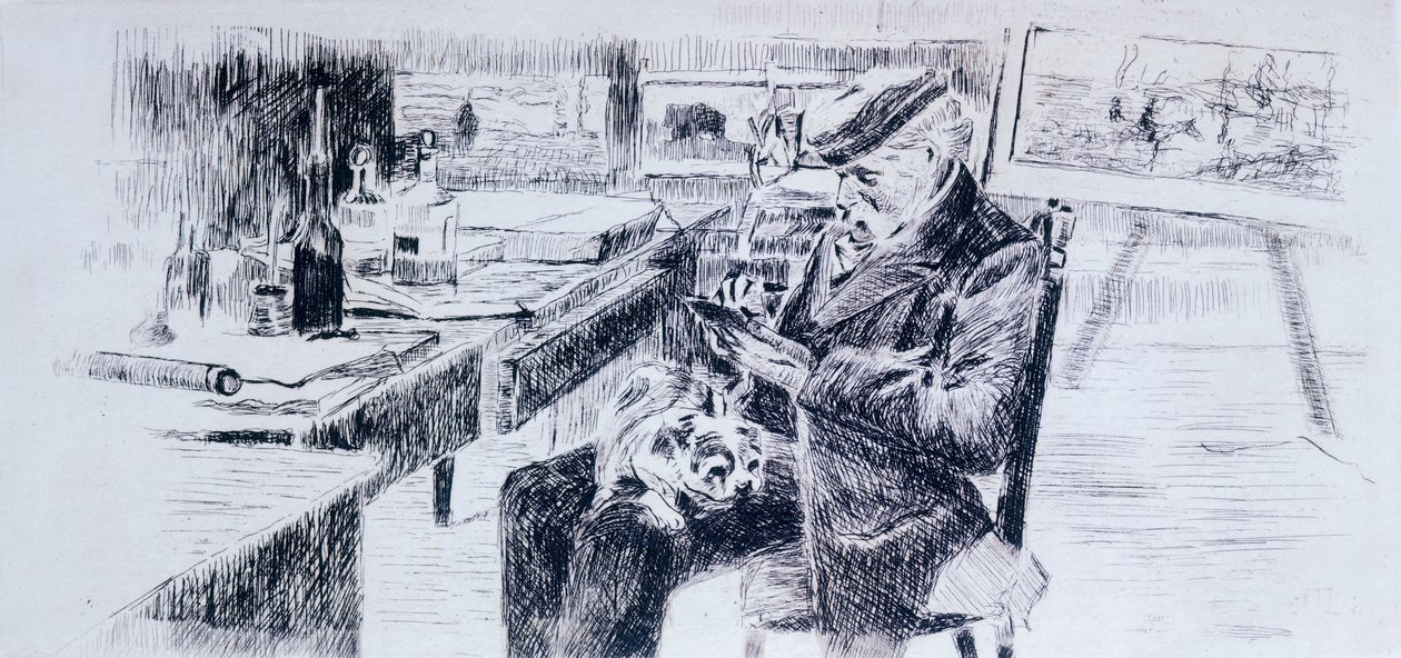Porträtt av målaren Giovanni Fattori av Luigi Levi (1858-1860 - 1939), teckning av Luigi Levi
