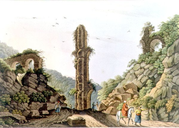 En forntida akvedukt i Samos, skylt 61 från "Views in the Ottoman Dominions", pub. av R. Bowyer av Luigi (after) Mayer