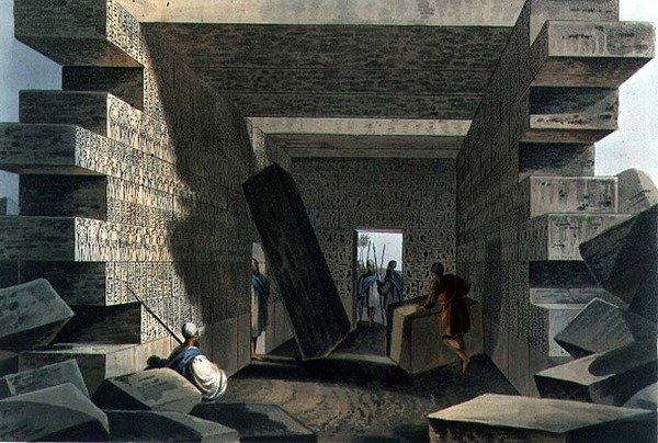 Interiör av Jupiter Ammons tempel, skylt 71 från "Views in the Ottoman Dominions", pub. av Robert Bowyer (1758-1834) 1810 (akvatint) av Luigi (after) Mayer