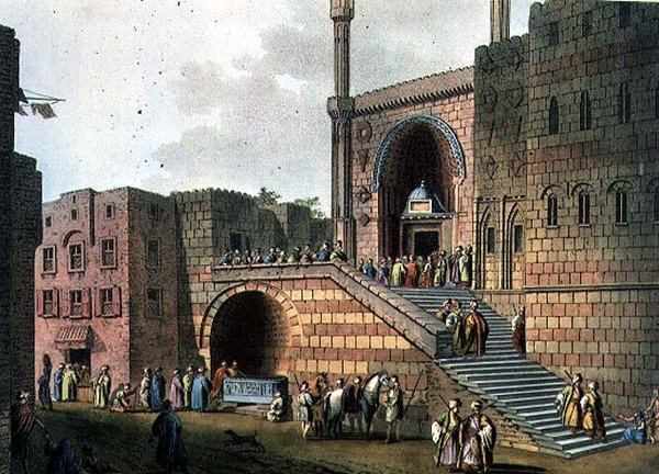 Älskarens fontän med den intilliggande moskén, skylt 29 från "Views in Egypt", graverad av Thomas Milton (1743-1827) pub. av Robert Bowyer (1758-1834) 1802 (akvatint) av Luigi (after) Mayer