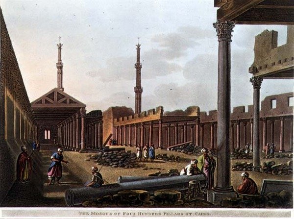 Moskén med fyra hundra pelare i Kairo, skylt 28 från "Views in Egypt", graverad av Thomas Milton (1743-1827) pub. av Robert Bowyer (1758-1834) 1802 (akvatint) av Luigi (after) Mayer