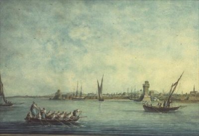 Utsikt över Rhodos från havet av Luigi (after) Mayer