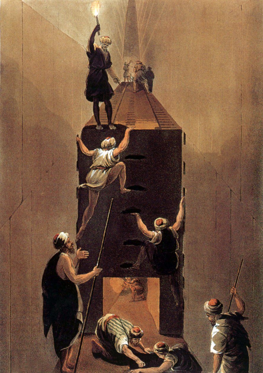 Vy över passagen i den stora pyramiden i Egypten av Luigi (after) Mayer