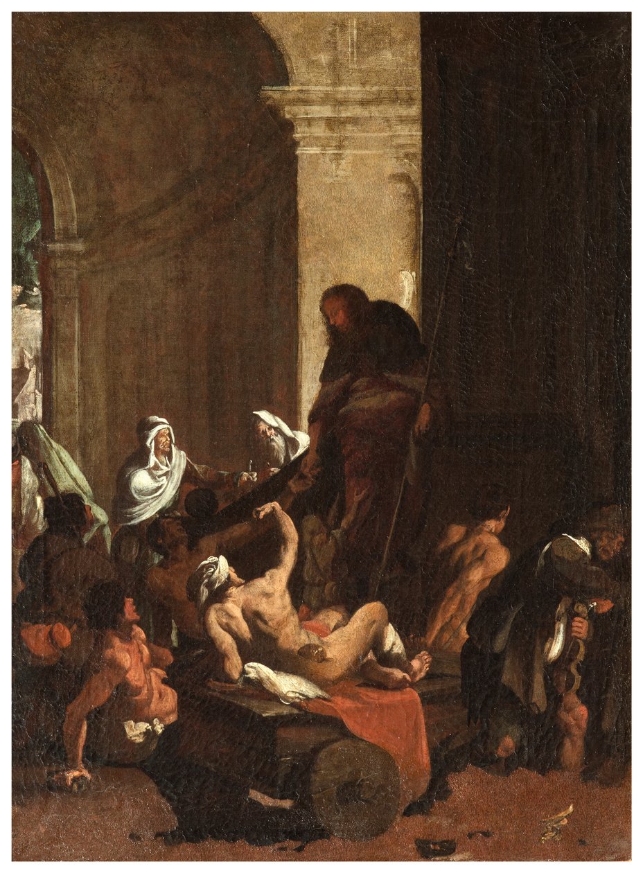North Transept, San Roccos altare 1635, 45, Genovesino 1645, Distribution av varor till de fattiga, Målad nedre vänster av Luigi Miradori