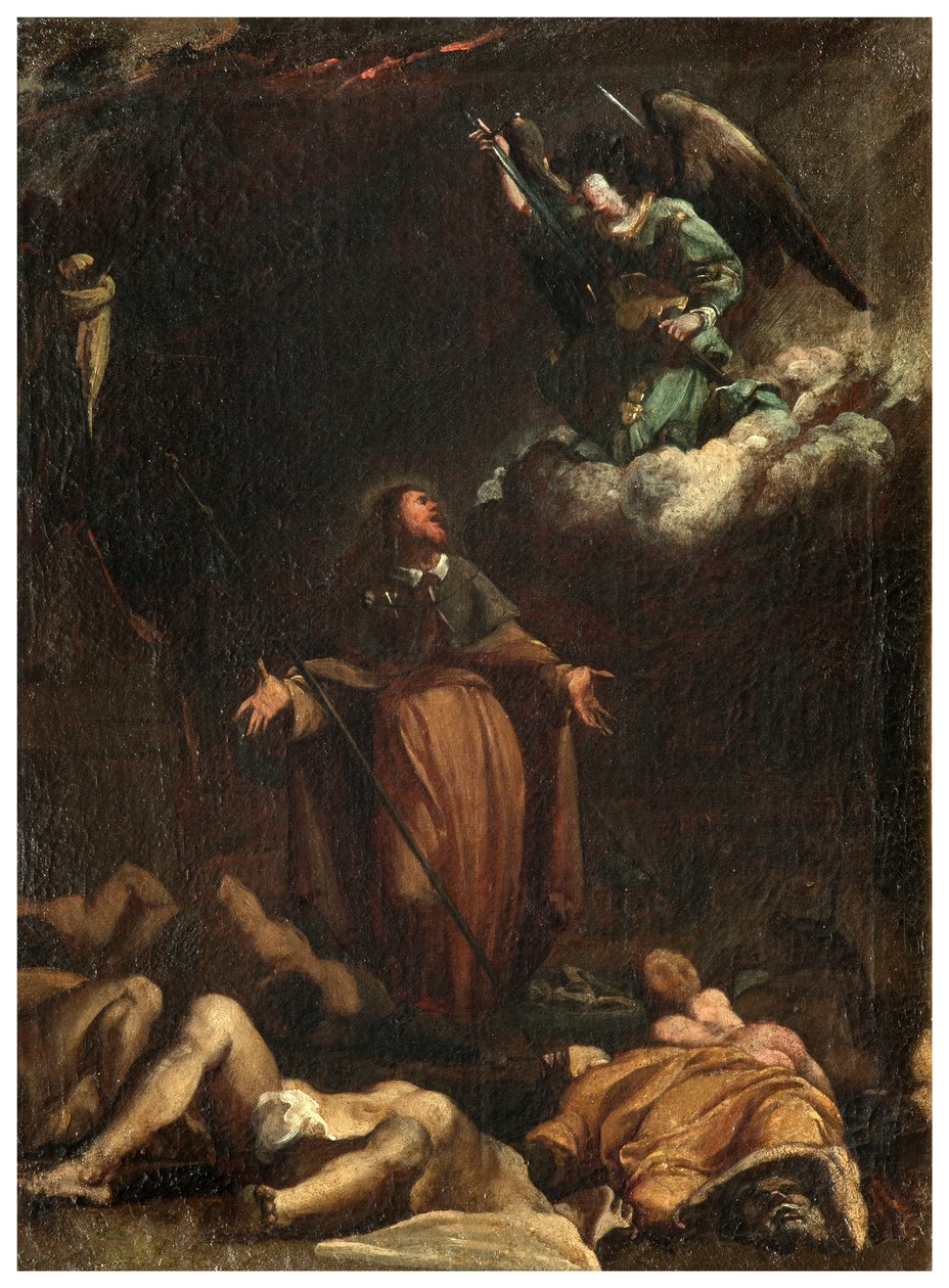 North Transept, San Roccos altare 1635, 45, Genovesino 1645, San Rocco får pestens upphörande, Målad nedre vänstra delen av Luigi Miradori