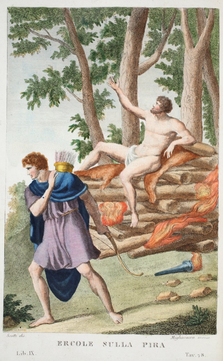 Hercules on the Pyre eller Ercole sulla Pira, Bok IX, illustration från Ovidius