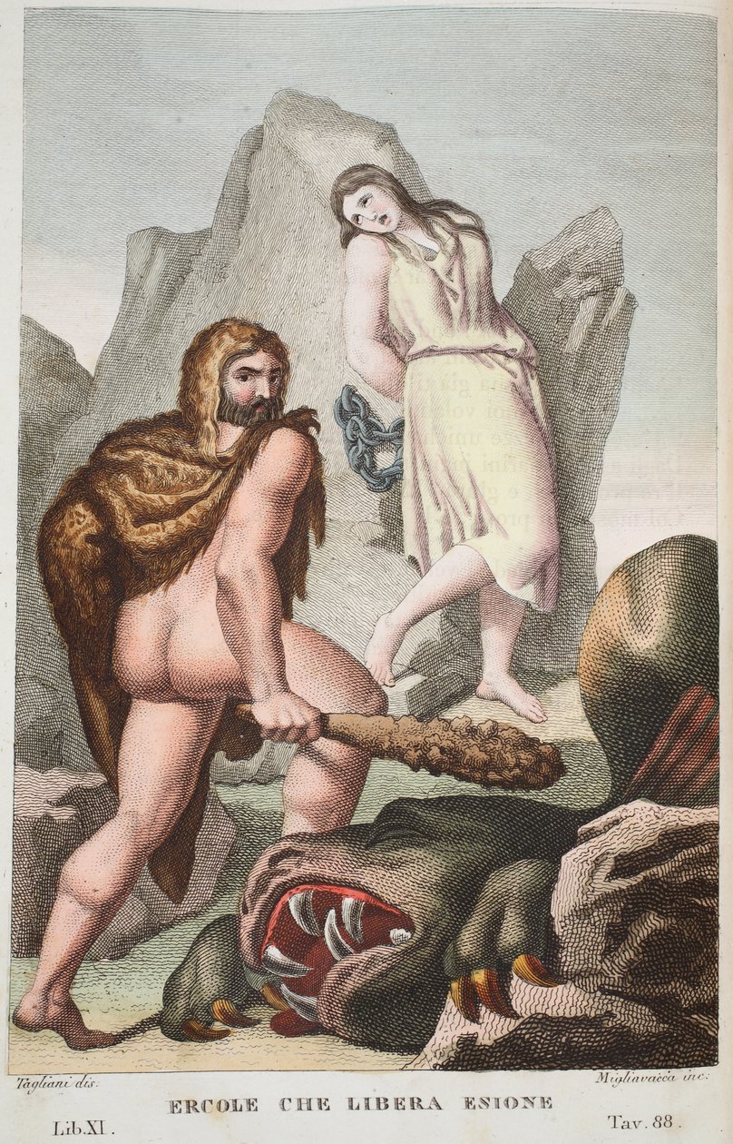 Hercules räddar Hesione eller Ercole che Libera Enione, Bok XI, illustration från Ovidius