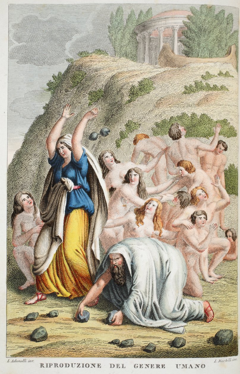 Restoration of the Human Race eller Riproduzione del Genere Umano, Bok I, illustration från Ovidius