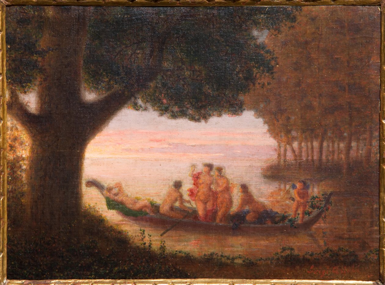 Sjön och nymfer (olja på kartong) av Luigi Asioli