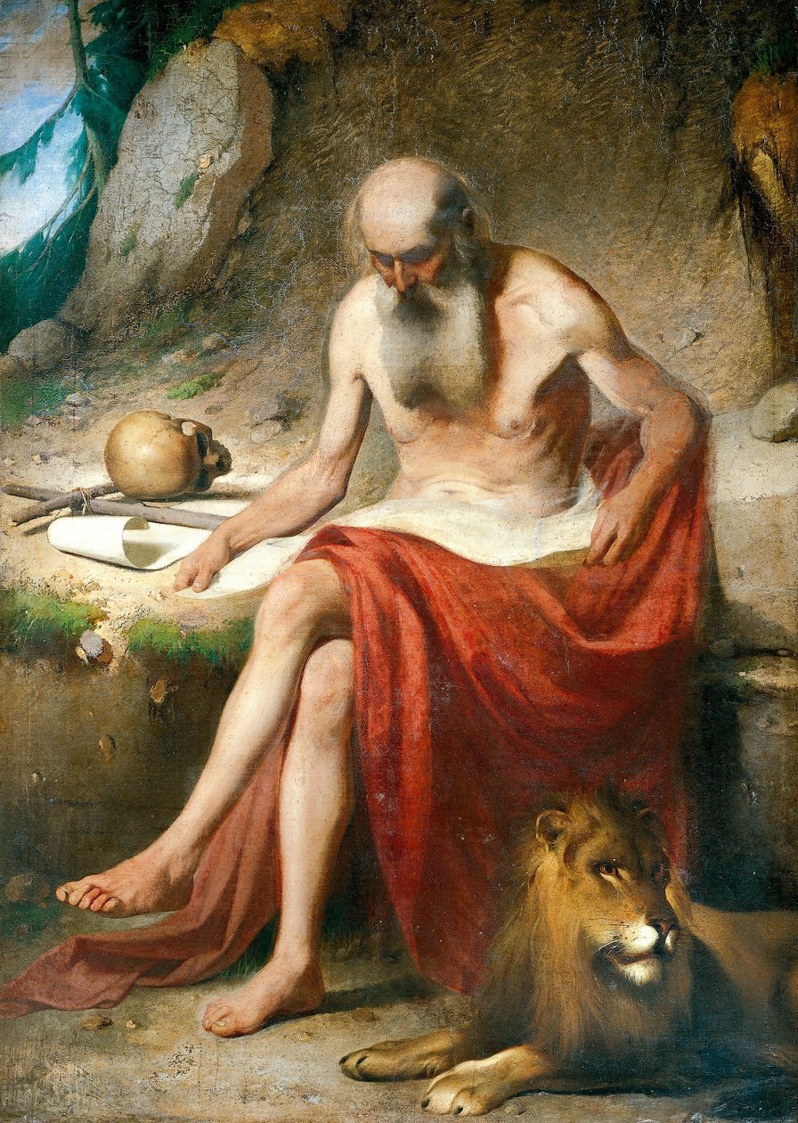 St Jerome den ångerfulle, cirka 1867, av Louis Asioli (1817-1877), olja på duk av Luigi Asioli