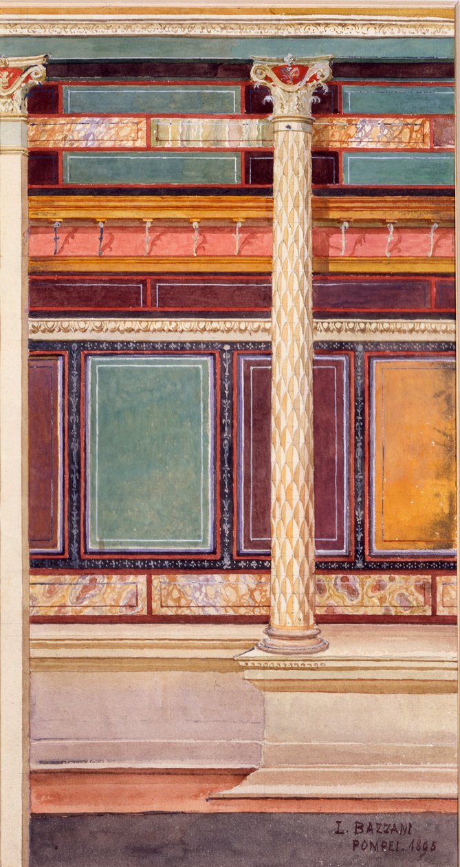 Fresk i arkitektonisk stil i cubiculum, Silverbröllopets hus, Pompeji, 1897 av Luigi Bazzani