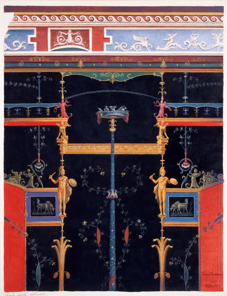 Väggdekorationer från Aulus Vettius hus, Pompeji, ca 36-39 e.Kr. av Luigi Bazzani