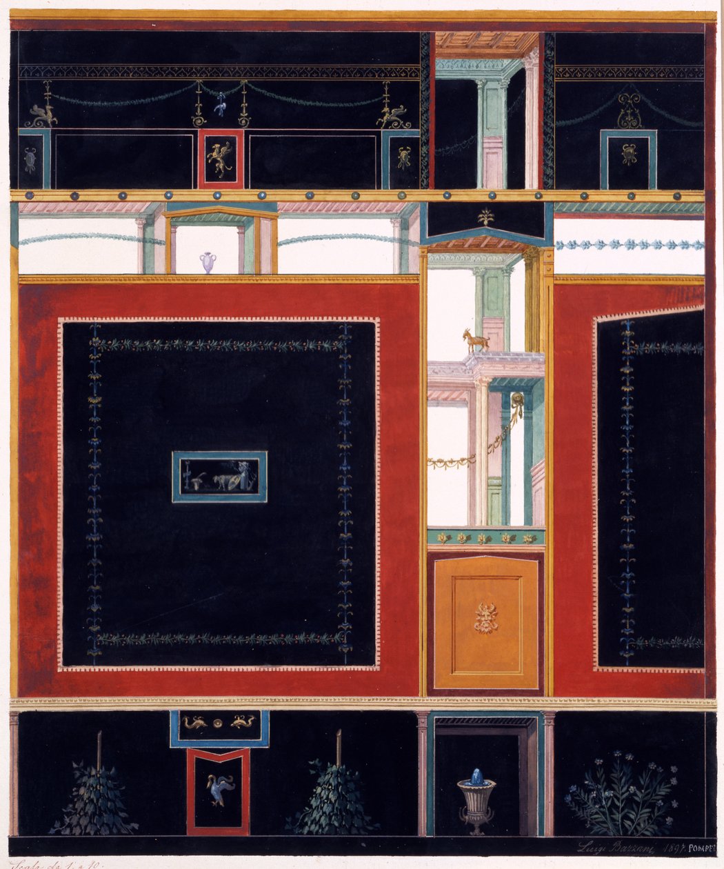 Väggdekorationer från Aulus Vettius hus, Pompeji, ca 36-39 e.Kr., 1897 av Luigi Bazzani