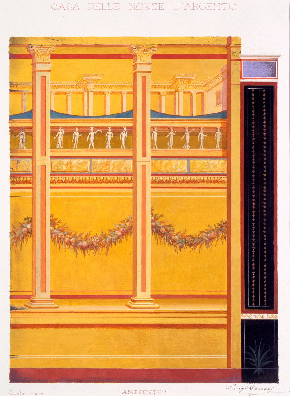 Väggdekorationer från Silverbröllopets hus, Pompeji, 1897 av Luigi Bazzani