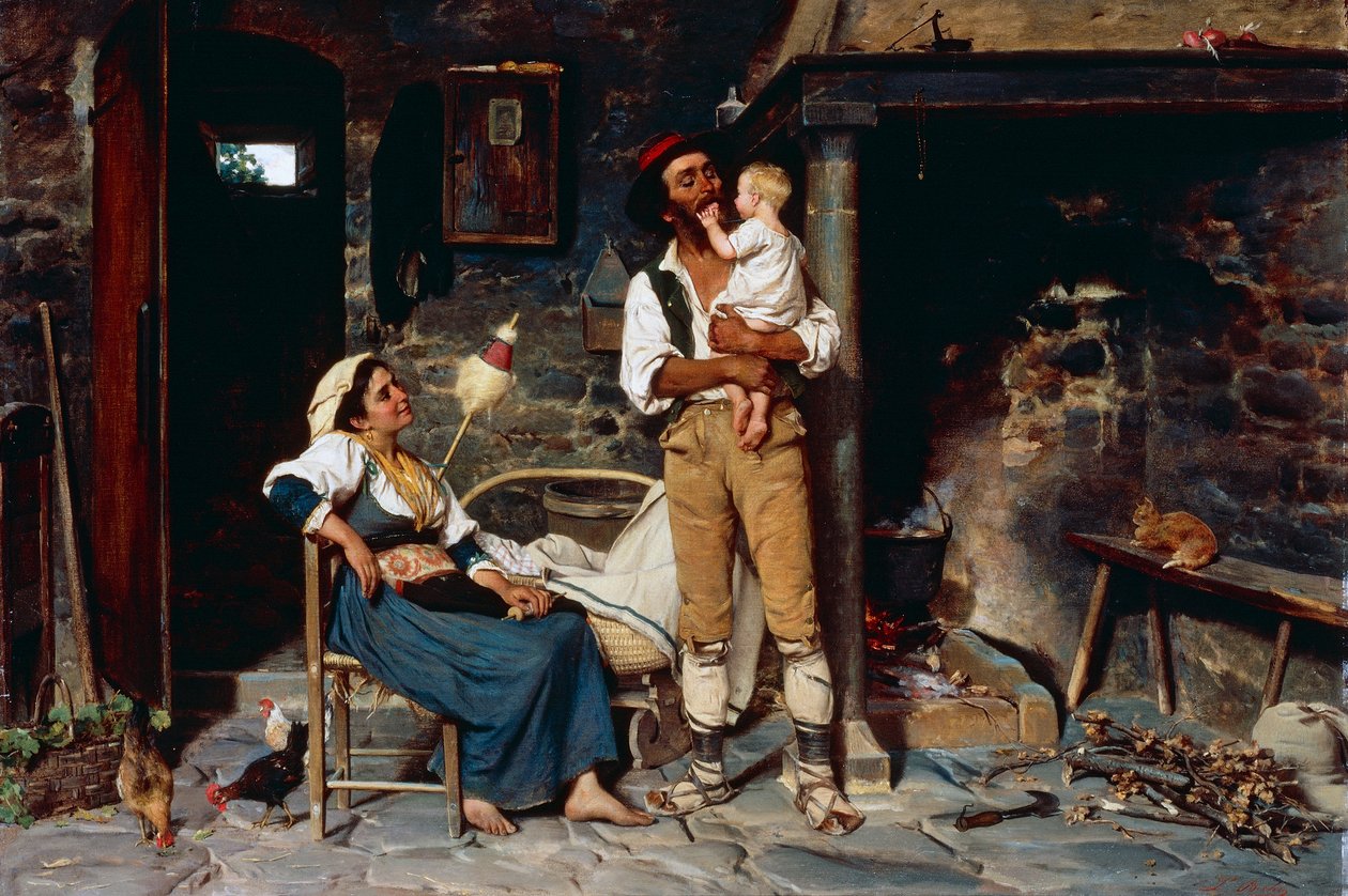 Ett barnspel (olja på duk) av Luigi Bechi