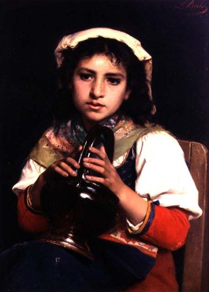 Flicka med en kanna (olja på duk) av Luigi Bechi
