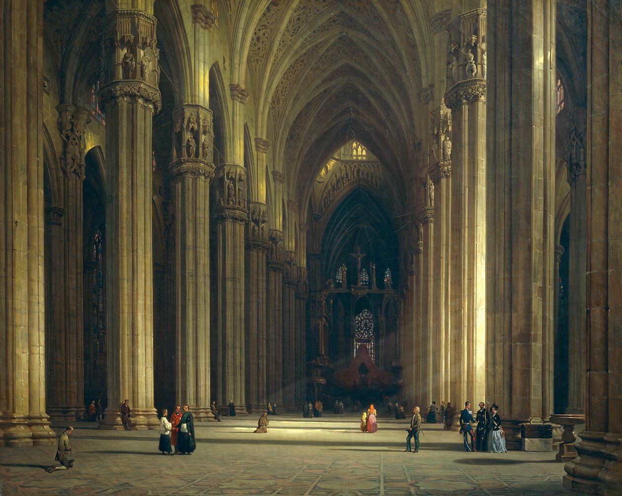 Interiör av Milanos katedral (Milano Duomo), av Luigi Bisi (1814-1886) av Luigi Bisi