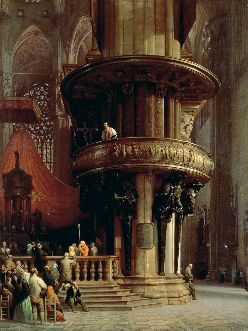 Predika i Duomo i Milano, av Luigi Bisi (1814-1886), olja på duk av Luigi Bisi