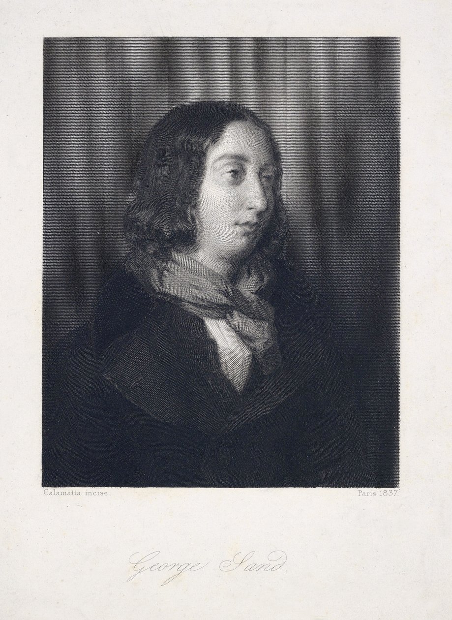 Porträtt av George Sand, pub. 1837 (gravyr) av Luigi Calamatta