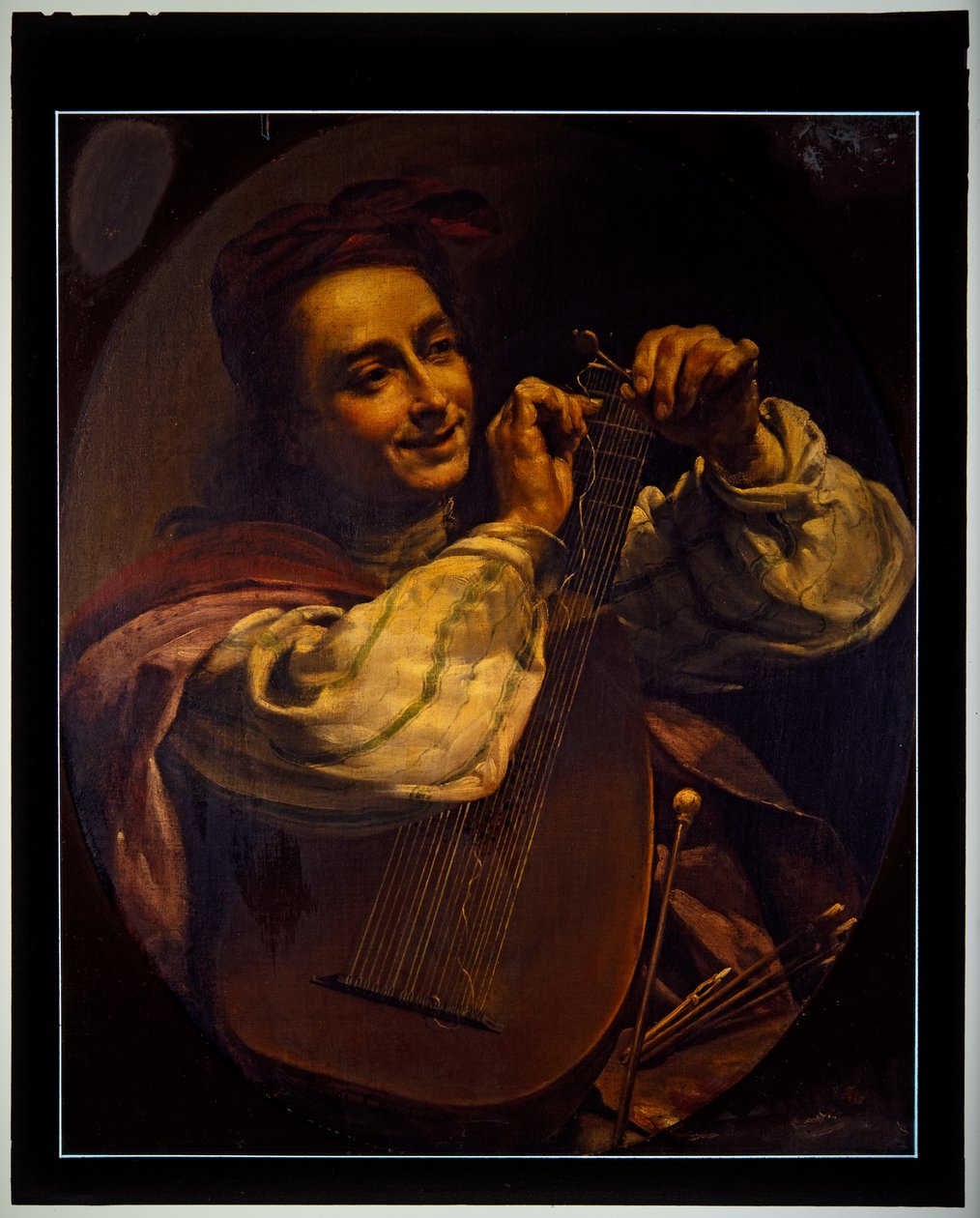 Man med luta, odaterad (målning) av Luigi Crespi