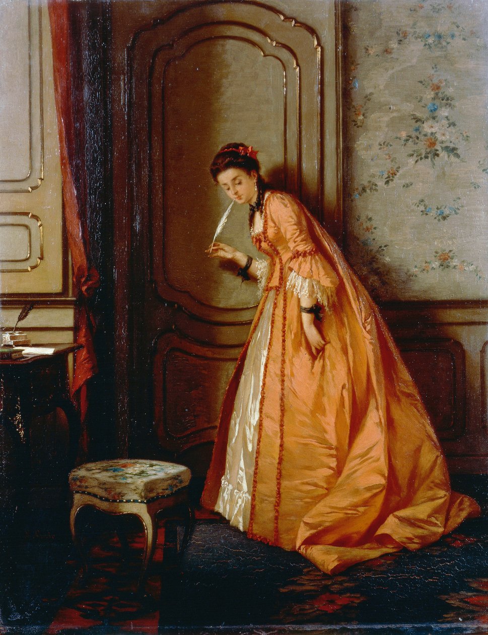 Lyssna, av Luigi Crosio (1835-1915), olja på panel, 40,5x32 cm av Luigi Crosio