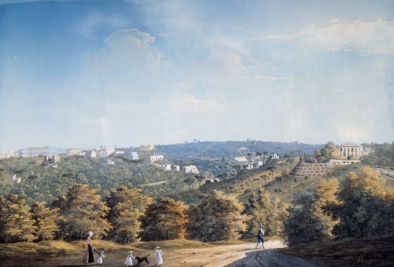 Capodimonte-kullen och villor längs Ponti Rossi-vägen (gouache) av Luigi Fergola