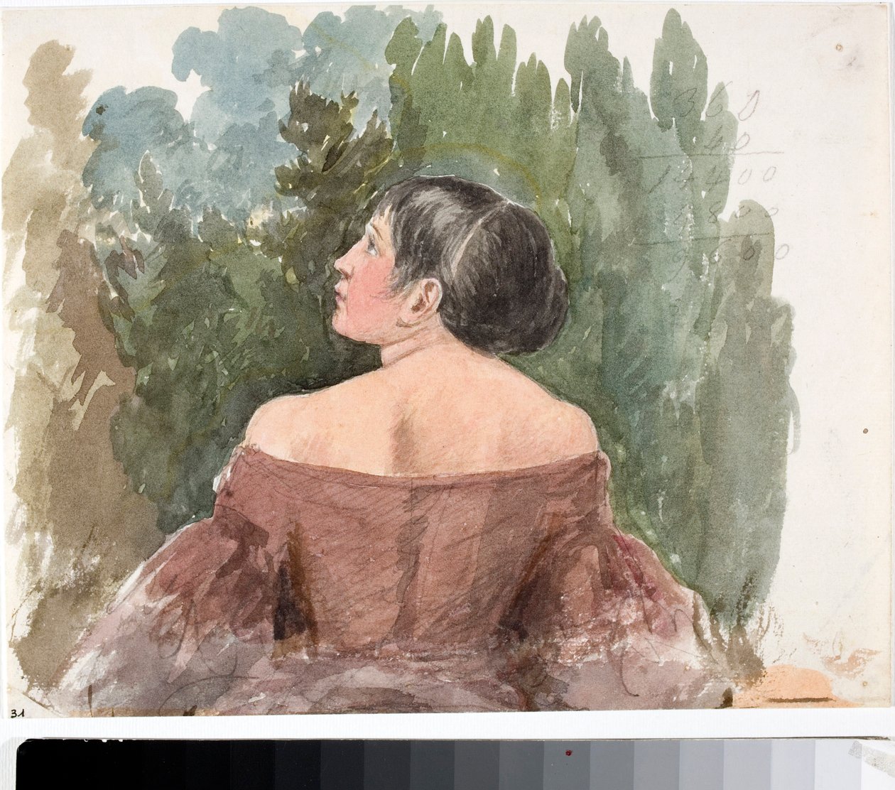 Porträtt av ung kvinna från baksidan (akvarell, ca 1825) av Luigi Garibbo