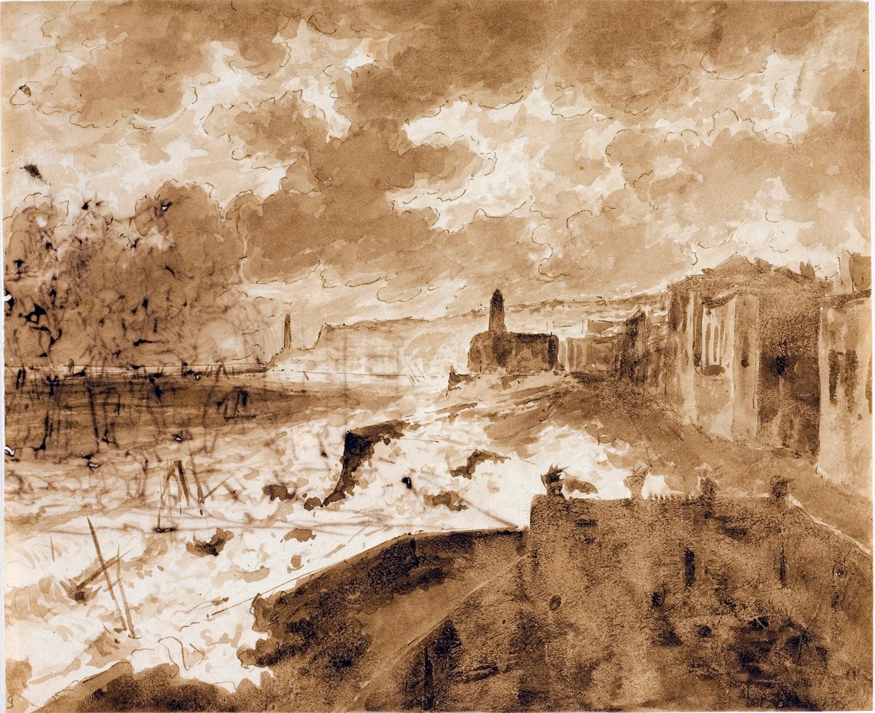 Havet i Genua, under högvatten 1821 (Akvarell, ca 1821) av Luigi Garibbo