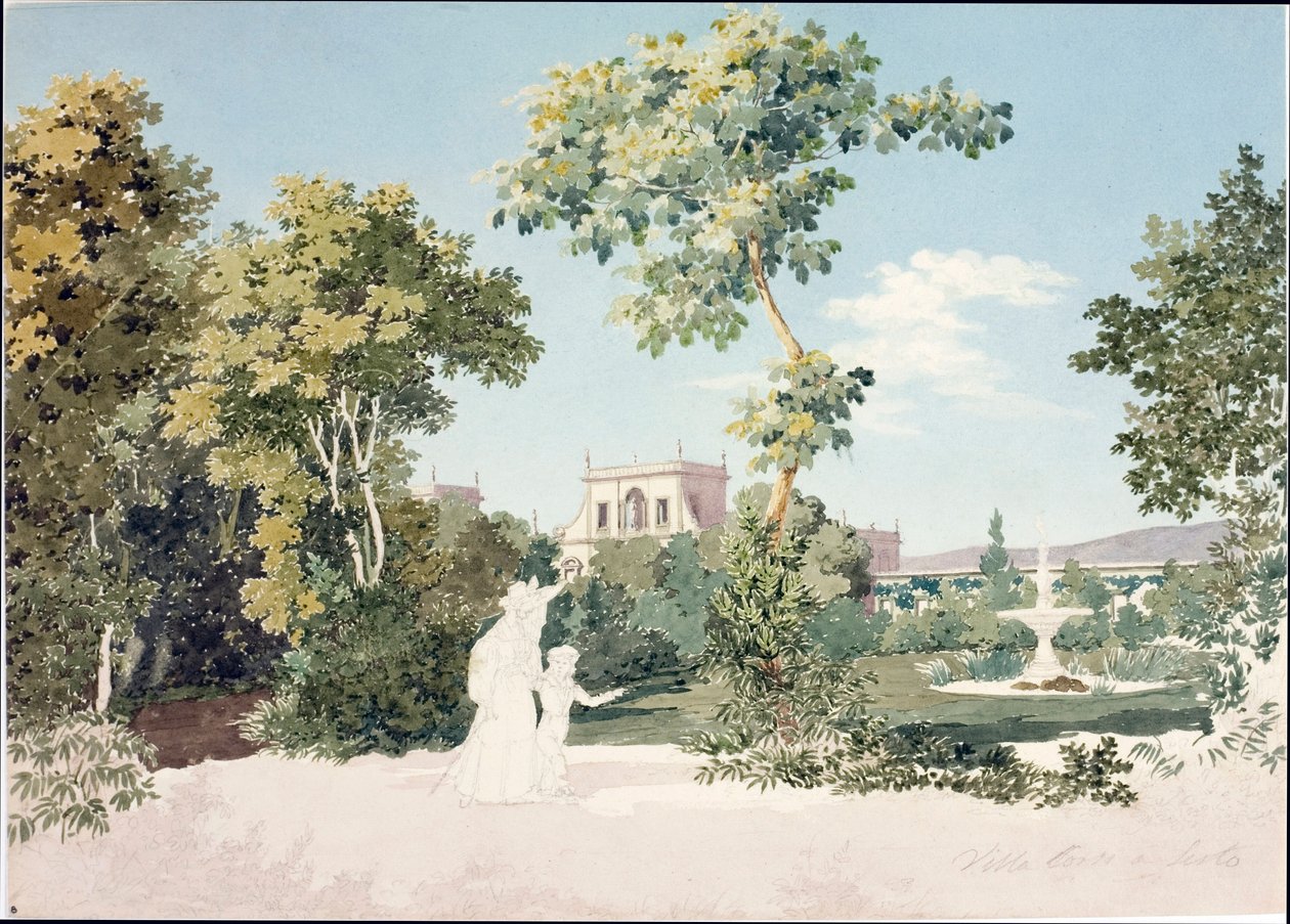 Utsikt över Villa Corsi a Sesto Fiorentino nära Florens (akvarell, ca 1825) av Luigi Garibbo