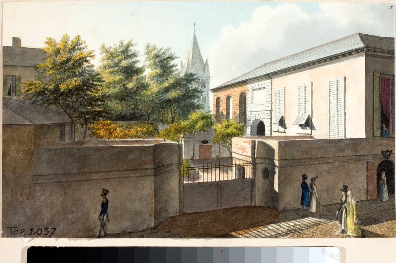 Utsikt över Villa Faraggiana och klocktornet i Pre (Teckning och akvarell, cirka 1825) av Luigi Garibbo