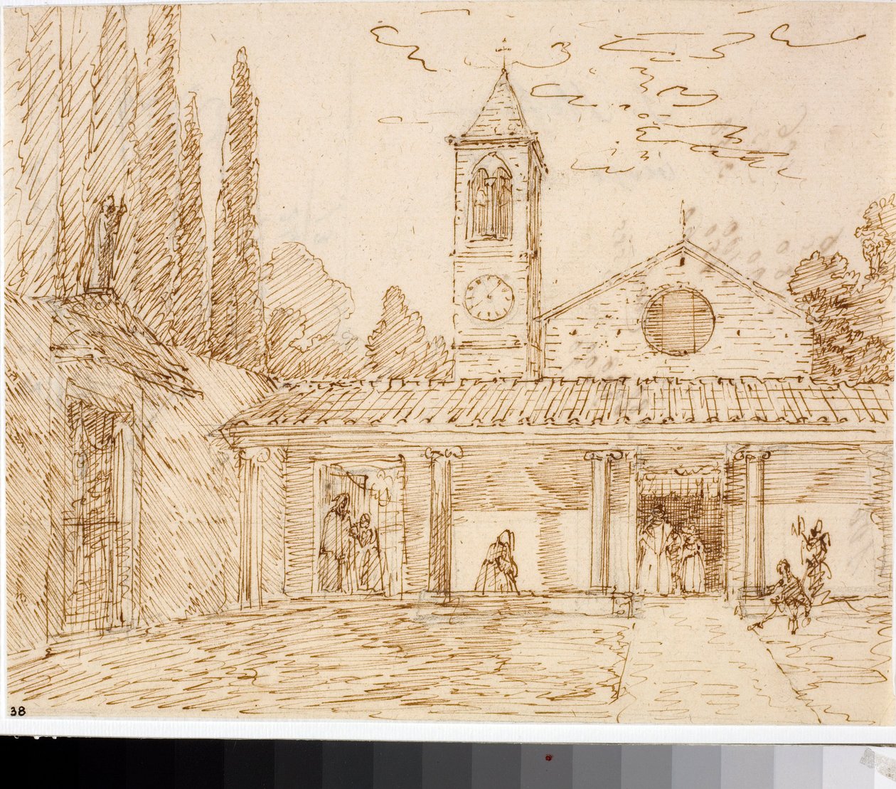 Utsikt över en kyrka i renässansstil (bläckteckning, cirka 1825) av Luigi Garibbo