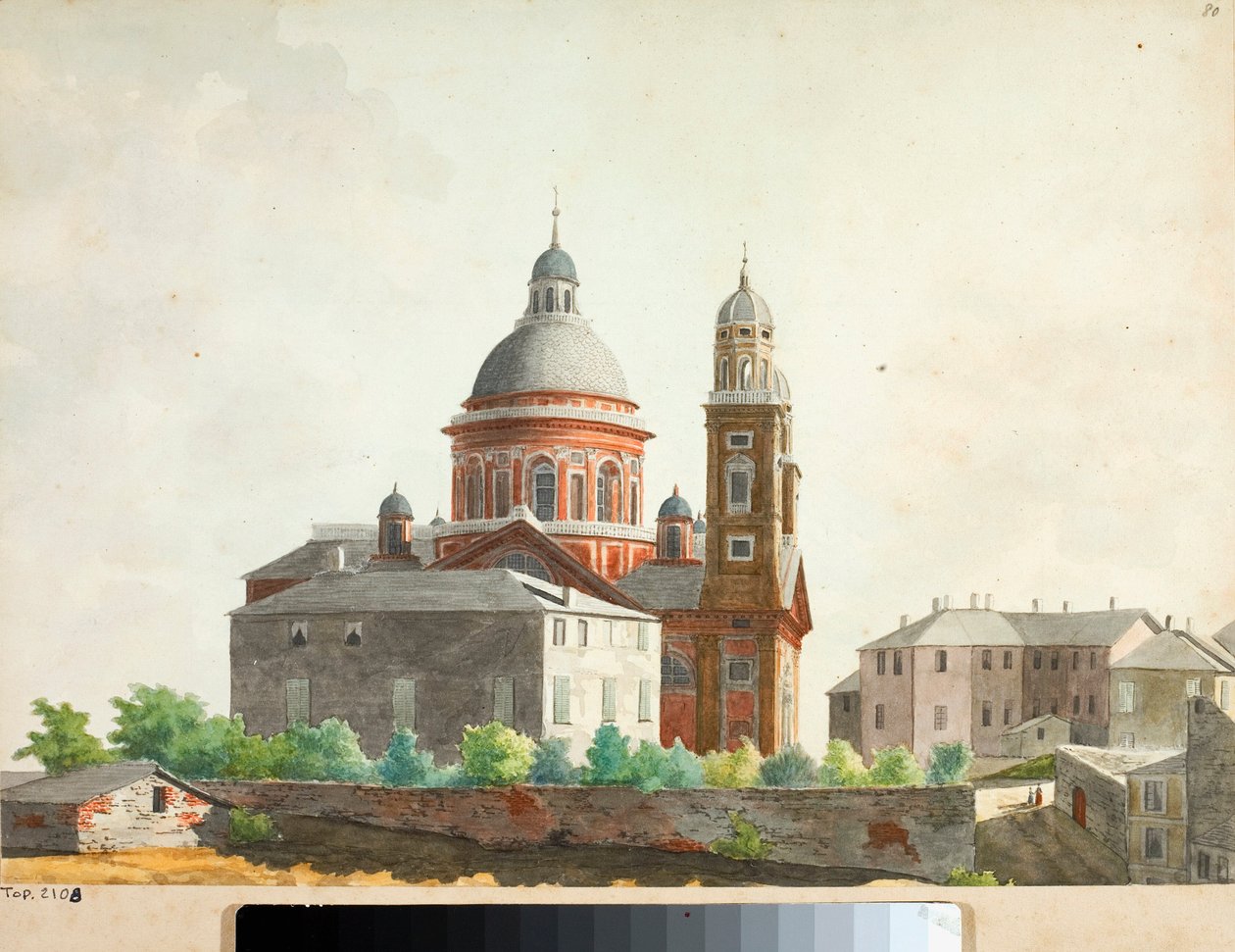 Utsikt över basilikan Santa Maria Assunta di Carignano i Genua (akvarell av Luigi Garibbo