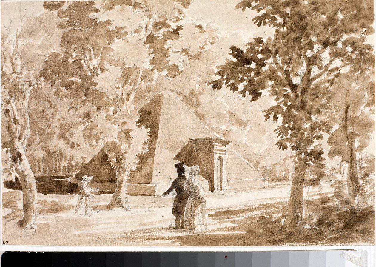 Utsikt över pyramiden i Parco delle Cascine i Florens (akvarell, ca 1820) av Luigi Garibbo